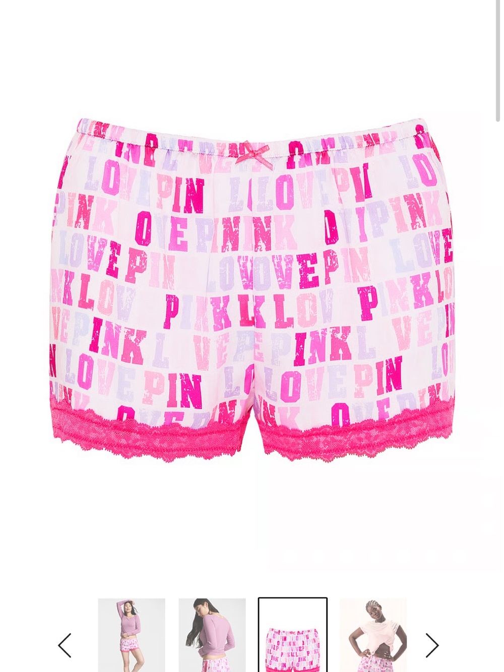 PINK Victoria's Secret Silky Logo Lace-Trim Sleep Shorts